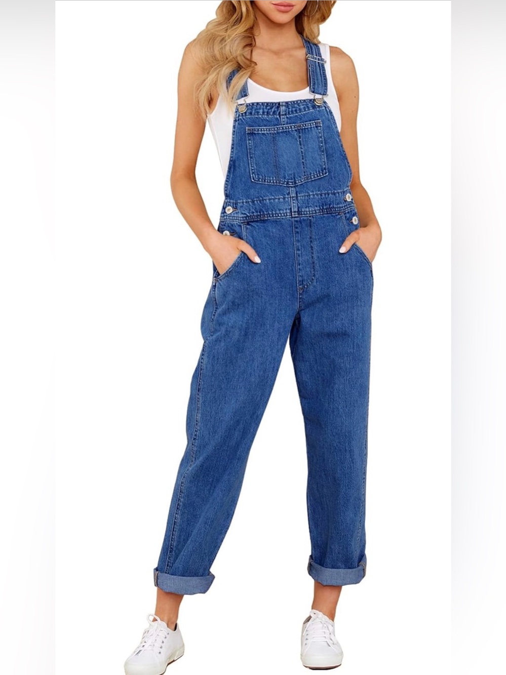 Amazon Women's Blue Denim Overalls with Front Bib Pocket
